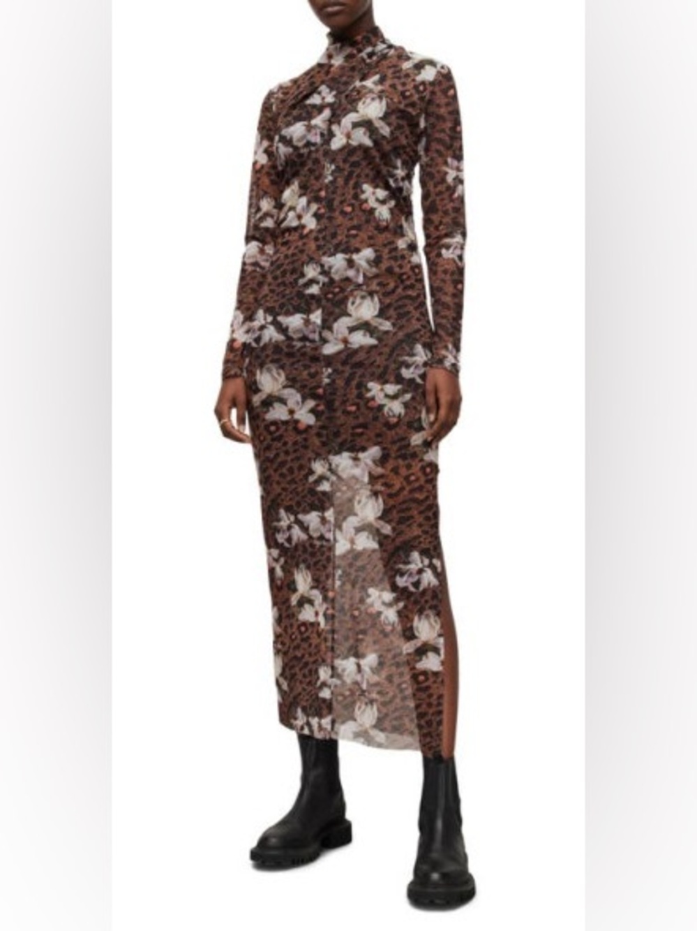 All saints Tia Alexander Floral Leopard Sheer Maxi Dress - Brown